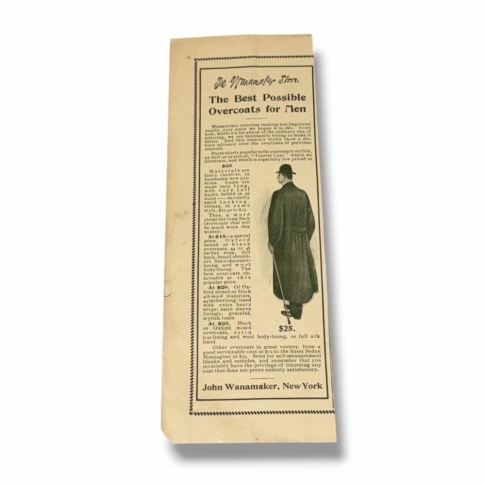 1903 Vintage Ad John Wanamaker New York The Best Possible Overcoats for Men AE